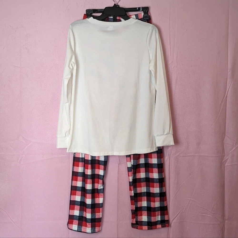 Christmas Plaid Pants and Matching Reindeer Top Pajama Set
